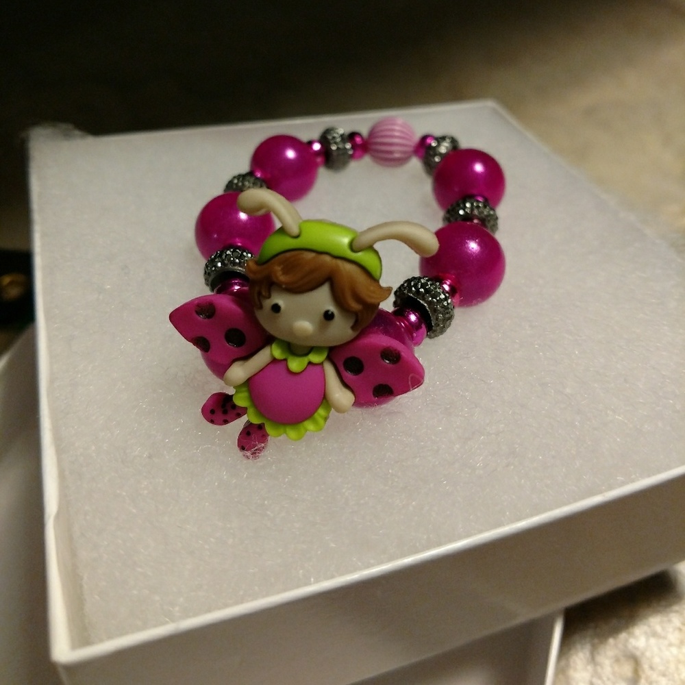 Child size pink & black fairie stretch bracelet